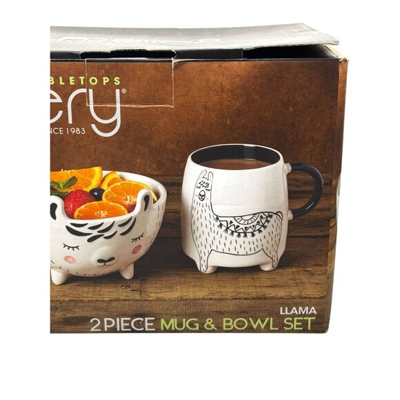 Tabletops Gallery Llama Ceramic 2 Piece Mug & Bowl Set - Picture 4 of 7